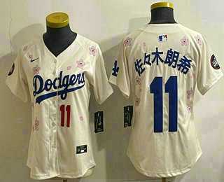 Women%27s Los Angeles Dodgers #11 Roki Sasaki Cream Japanese 2025 Tokyo Series Limited Jersey->mlb womens jerseys->MLB Jersey